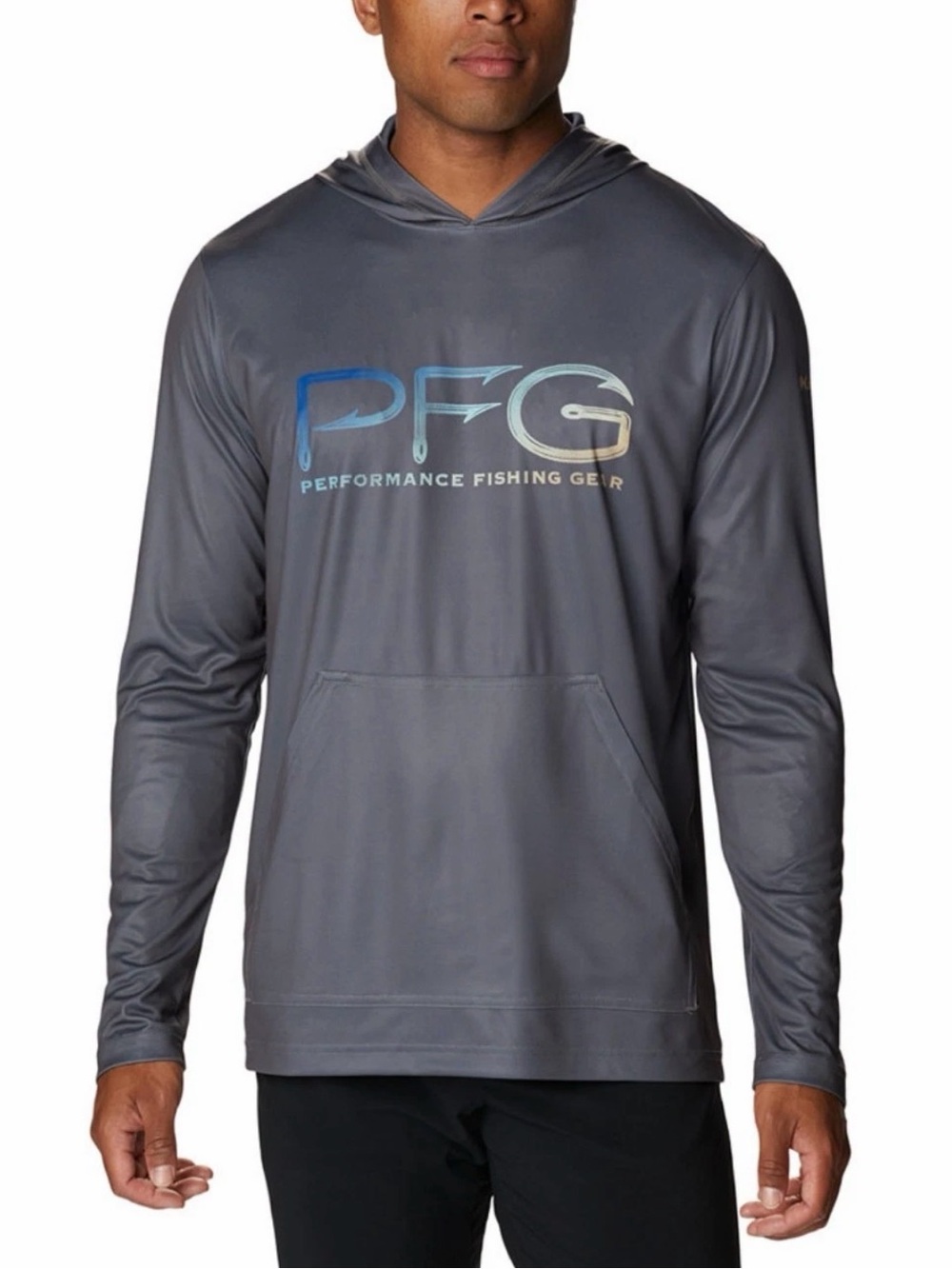 Columbia PFG Men’s Performance Fishing Gear Hooded Sun Shirt - Gray/Blue Sz S/P